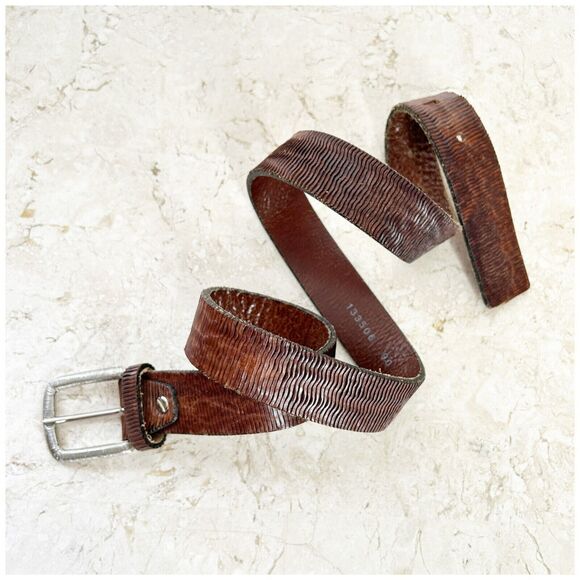 BALDININI Belt S/M Wavy Brown Leather Silver Square Buckle 90cm Made in ITALY - Picture 11 of 13